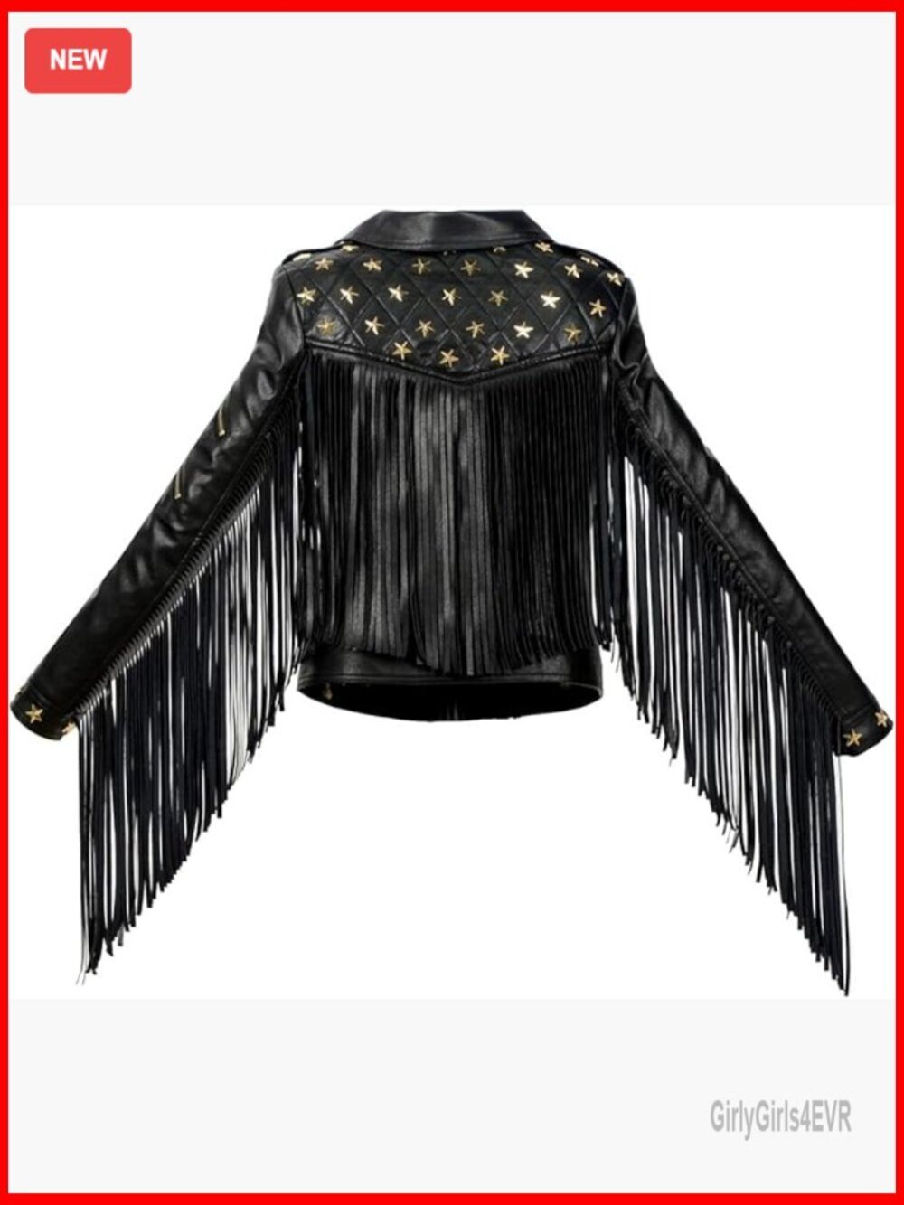 Faux Leather Biker Jacket with Tassels and Rivets, Slim Fit, Long Sleeve